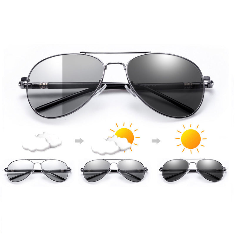 Photochromic Polarized Metal Frog Sunglasses, Day & Night Driving