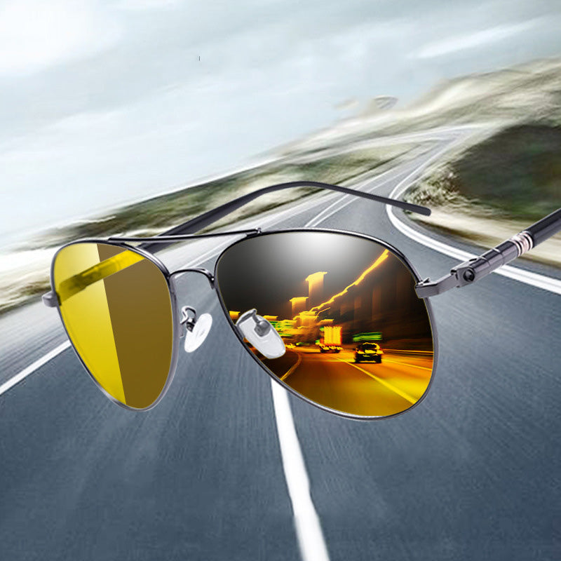 Photochromic Polarized Metal Frog Sunglasses, Day & Night Driving
