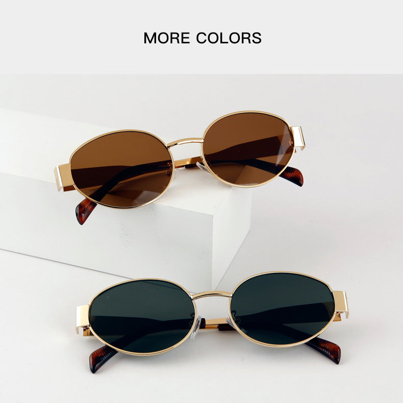 Retro Oval Metal Sunglasses, Street Style Unisex